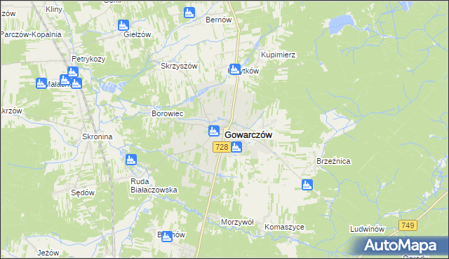 mapa Gowarczów, Gowarczów na mapie Targeo