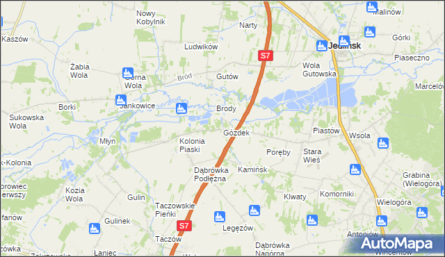 mapa Gózdek gmina Zakrzew, Gózdek gmina Zakrzew na mapie Targeo