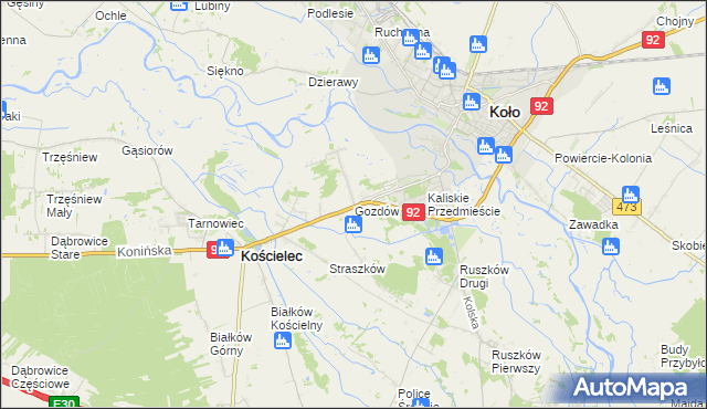 mapa Gozdów gmina Kościelec, Gozdów gmina Kościelec na mapie Targeo