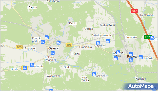 mapa Grabianka, Grabianka na mapie Targeo