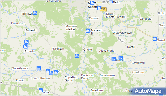 mapa Grabie gmina Nowe Miasto, Grabie gmina Nowe Miasto na mapie Targeo