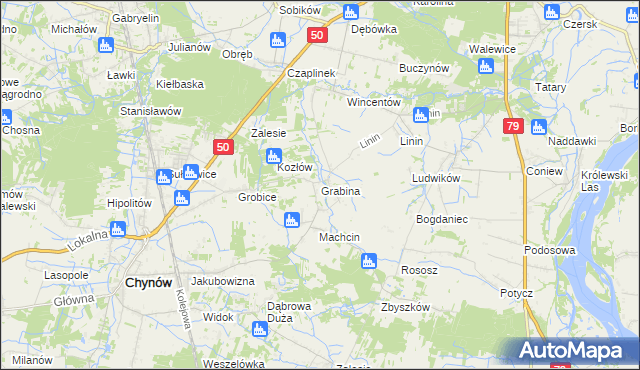 mapa Grabina gmina Chynów, Grabina gmina Chynów na mapie Targeo