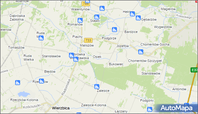 mapa Grabina gmina Kowala, Grabina gmina Kowala na mapie Targeo