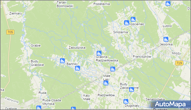 mapa Grabina Radziwiłłowska, Grabina Radziwiłłowska na mapie Targeo