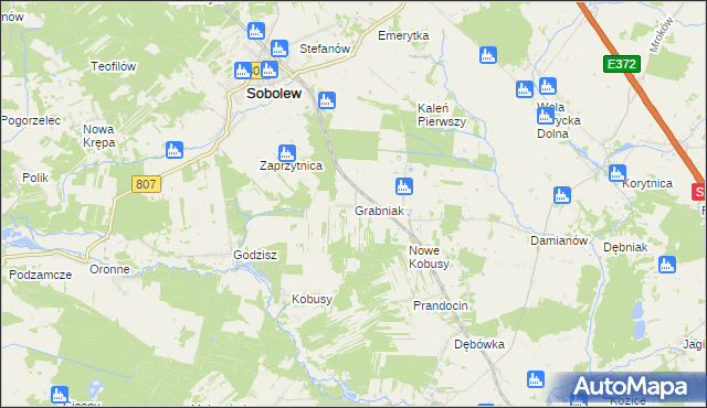 mapa Grabniak gmina Sobolew, Grabniak gmina Sobolew na mapie Targeo