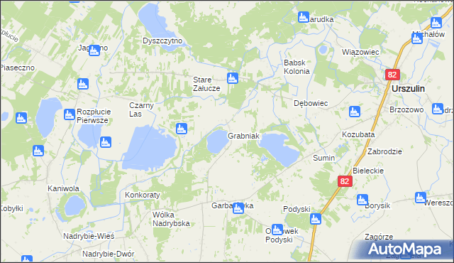 mapa Grabniak gmina Urszulin, Grabniak gmina Urszulin na mapie Targeo