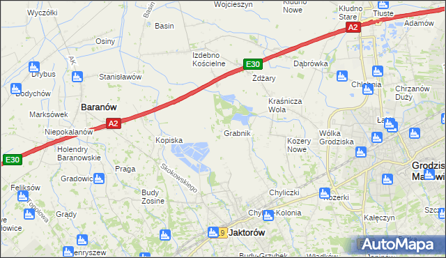 mapa Grabnik gmina Jaktorów, Grabnik gmina Jaktorów na mapie Targeo