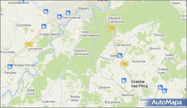 mapa Grabów gmina Grabów nad Pilicą, Grabów gmina Grabów nad Pilicą na mapie Targeo