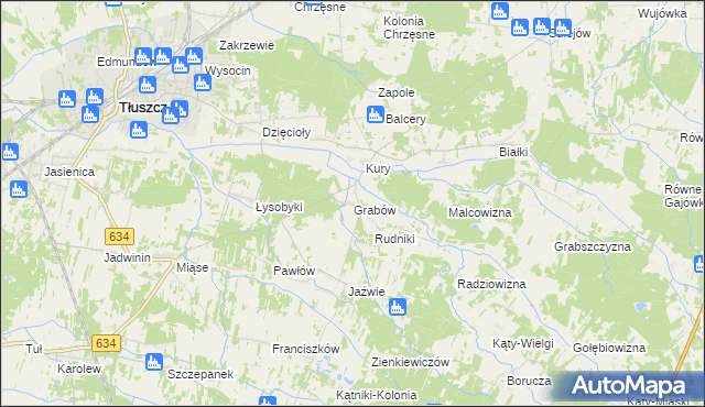 mapa Grabów gmina Tłuszcz, Grabów gmina Tłuszcz na mapie Targeo