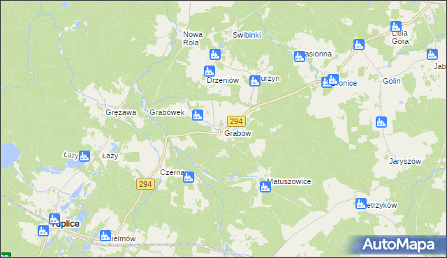 mapa Grabów gmina Tuplice, Grabów gmina Tuplice na mapie Targeo