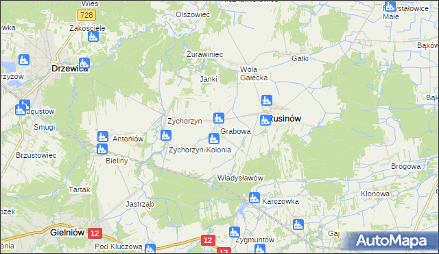 mapa Grabowa gmina Rusinów, Grabowa gmina Rusinów na mapie Targeo