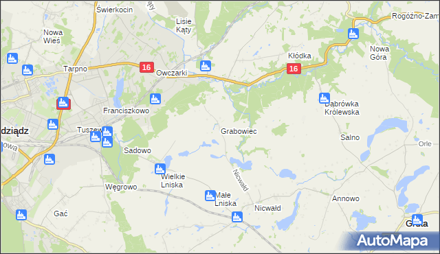 mapa Grabowiec gmina Grudziądz, Grabowiec gmina Grudziądz na mapie Targeo