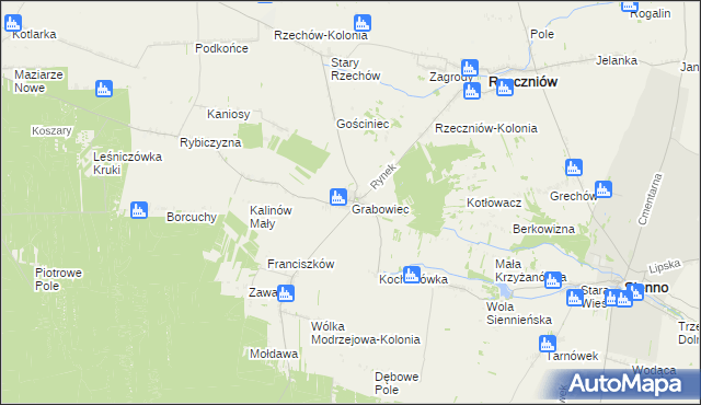 mapa Grabowiec gmina Rzeczniów, Grabowiec gmina Rzeczniów na mapie Targeo