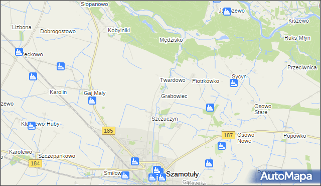 mapa Grabowiec gmina Szamotuły, Grabowiec gmina Szamotuły na mapie Targeo