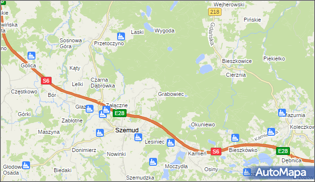 mapa Grabowiec gmina Szemud, Grabowiec gmina Szemud na mapie Targeo