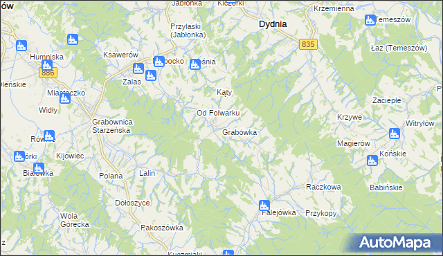 mapa Grabówka gmina Dydnia, Grabówka gmina Dydnia na mapie Targeo