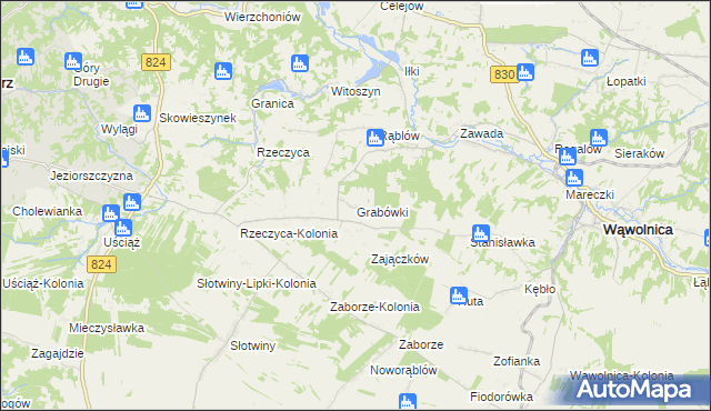 mapa Grabówki gmina Wąwolnica, Grabówki gmina Wąwolnica na mapie Targeo