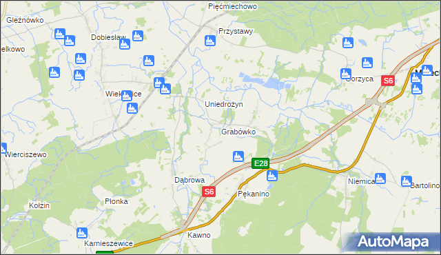 mapa Grabówko gmina Sianów, Grabówko gmina Sianów na mapie Targeo