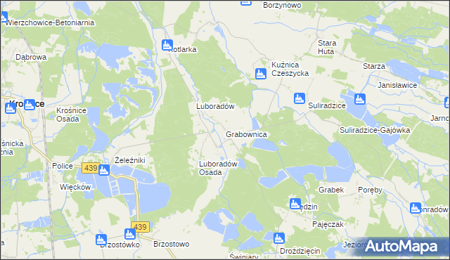 mapa Grabownica gmina Krośnice, Grabownica gmina Krośnice na mapie Targeo