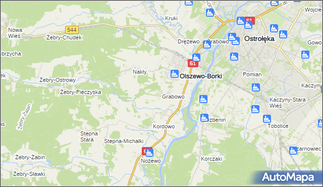 mapa Grabowo gmina Olszewo-Borki, Grabowo gmina Olszewo-Borki na mapie Targeo