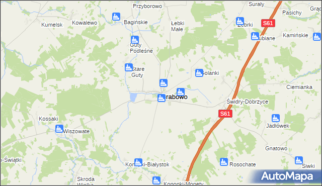 mapa Grabowo powiat kolneński, Grabowo powiat kolneński na mapie Targeo