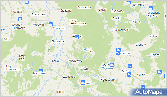 mapa Grądy gmina Galewice, Grądy gmina Galewice na mapie Targeo