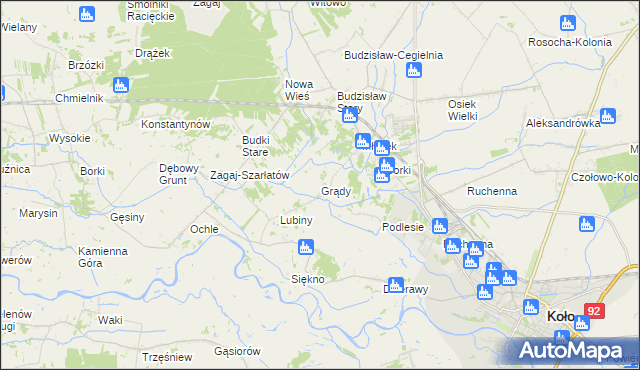 mapa Grądy gmina Osiek Mały, Grądy gmina Osiek Mały na mapie Targeo