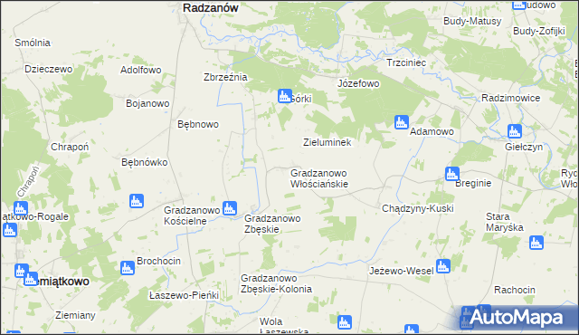 mapa Gradzanowo Włościańskie, Gradzanowo Włościańskie na mapie Targeo