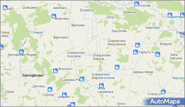 mapa Gradzanowo Zbęskie, Gradzanowo Zbęskie na mapie Targeo