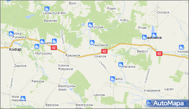 mapa Granice gmina Masłowice, Granice gmina Masłowice na mapie Targeo