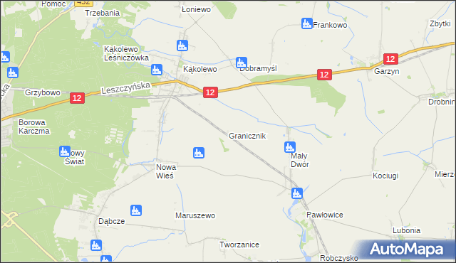 mapa Granicznik gmina Krzemieniewo, Granicznik gmina Krzemieniewo na mapie Targeo