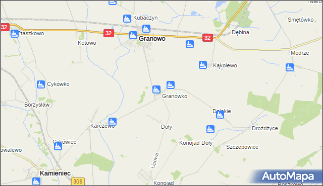 mapa Granówko gmina Granowo, Granówko gmina Granowo na mapie Targeo