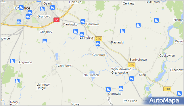 mapa Granowo gmina Chojnice, Granowo gmina Chojnice na mapie Targeo