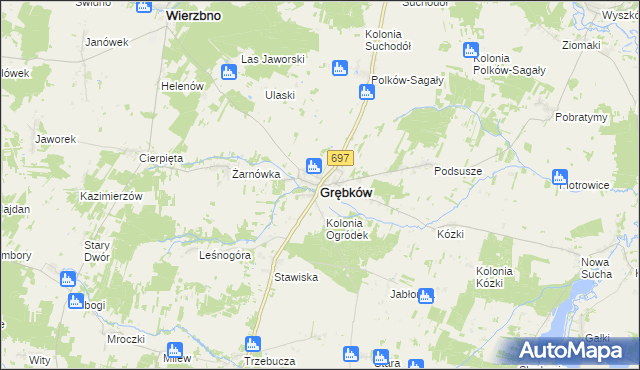 mapa Grębków, Grębków na mapie Targeo