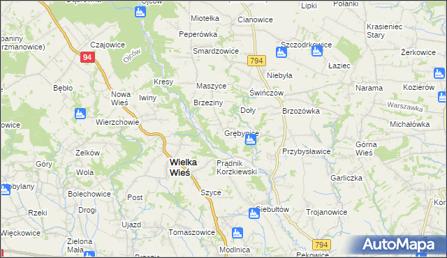 mapa Grębynice, Grębynice na mapie Targeo