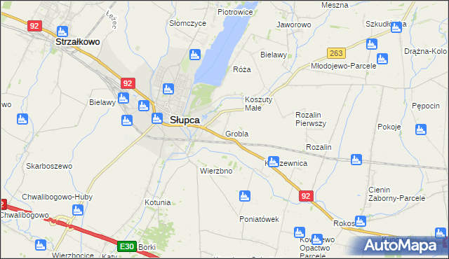 mapa Grobla gmina Słupca, Grobla gmina Słupca na mapie Targeo