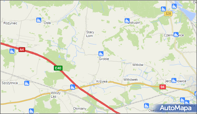 mapa Groble gmina Chojnów, Groble gmina Chojnów na mapie Targeo