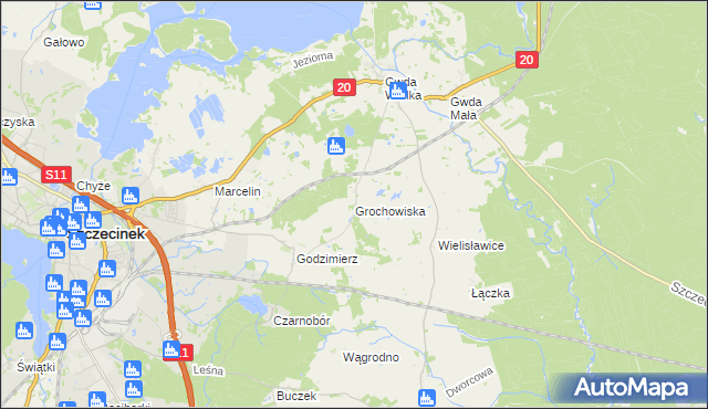 mapa Grochowiska gmina Szczecinek, Grochowiska gmina Szczecinek na mapie Targeo