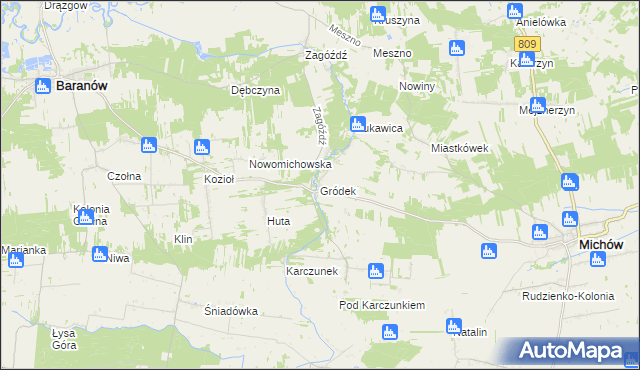 mapa Gródek gmina Baranów, Gródek gmina Baranów na mapie Targeo