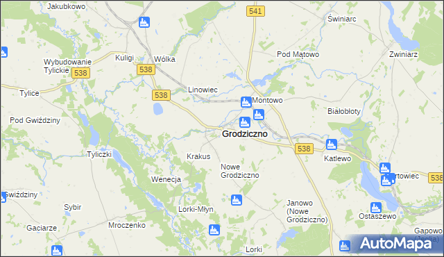 mapa Grodziczno powiat nowomiejski, Grodziczno powiat nowomiejski na mapie Targeo