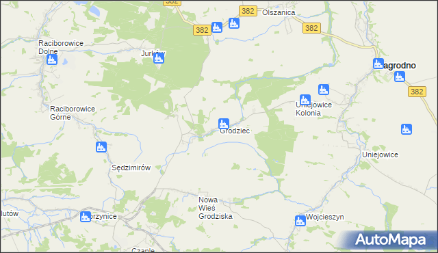 mapa Grodziec gmina Zagrodno, Grodziec gmina Zagrodno na mapie Targeo