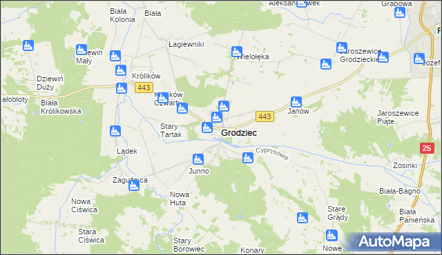 mapa Grodziec powiat koniński, Grodziec powiat koniński na mapie Targeo