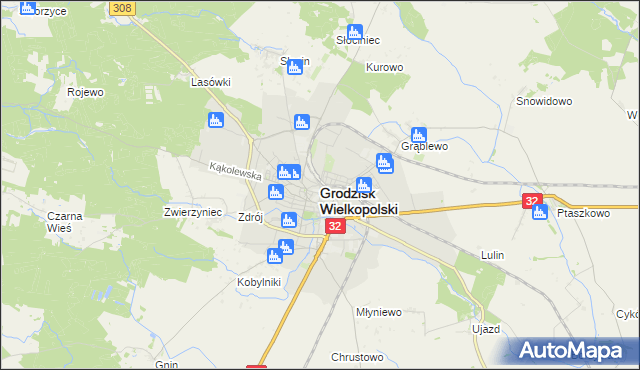 mapa Grodzisk Wielkopolski, Grodzisk Wielkopolski na mapie Targeo