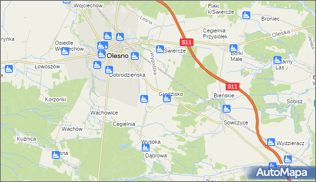 mapa Grodzisko gmina Olesno, Grodzisko gmina Olesno na mapie Targeo