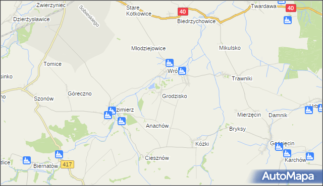 mapa Grodzisko gmina Pawłowiczki, Grodzisko gmina Pawłowiczki na mapie Targeo