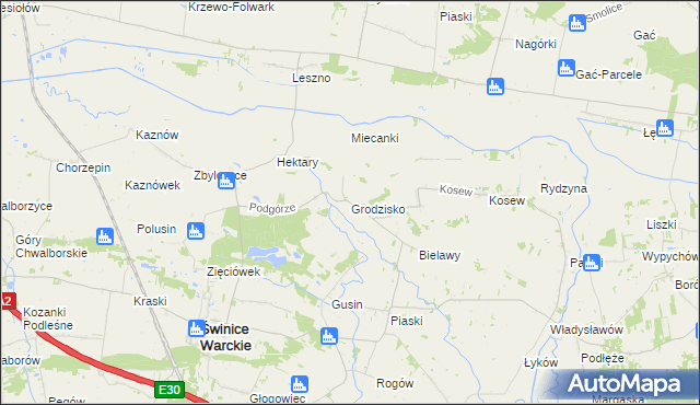 mapa Grodzisko gmina Świnice Warckie, Grodzisko gmina Świnice Warckie na mapie Targeo