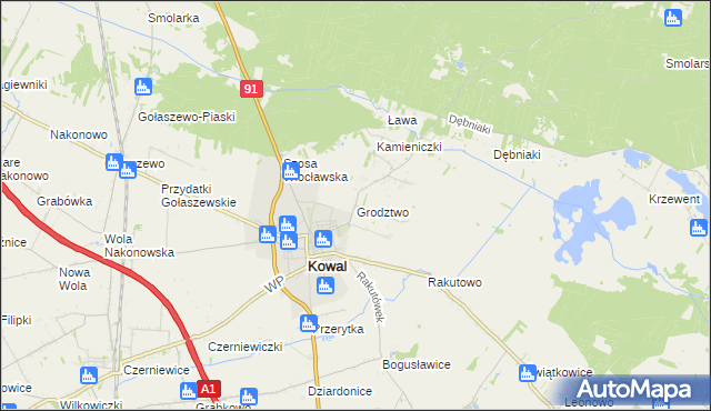 mapa Grodztwo gmina Kowal, Grodztwo gmina Kowal na mapie Targeo