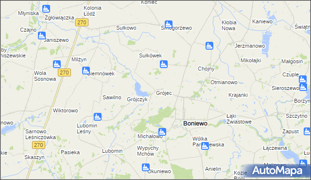 mapa Grójec gmina Boniewo, Grójec gmina Boniewo na mapie Targeo