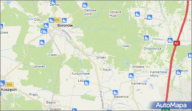 mapa Grojec gmina Boronów, Grojec gmina Boronów na mapie Targeo