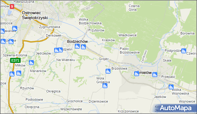 mapa Grójec gmina Ćmielów, Grójec gmina Ćmielów na mapie Targeo